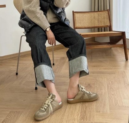 本革 レースアップ スリッポン サンダル風 カジュアルシューズ