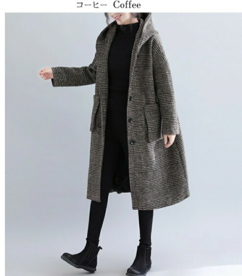 【LINE登録500円オフ】ゆったりシルエット レディース　フーデットコート グレンチェック フードコート フード付き コクーンシルエット ロング コート チェック アウター 秋冬の通販は