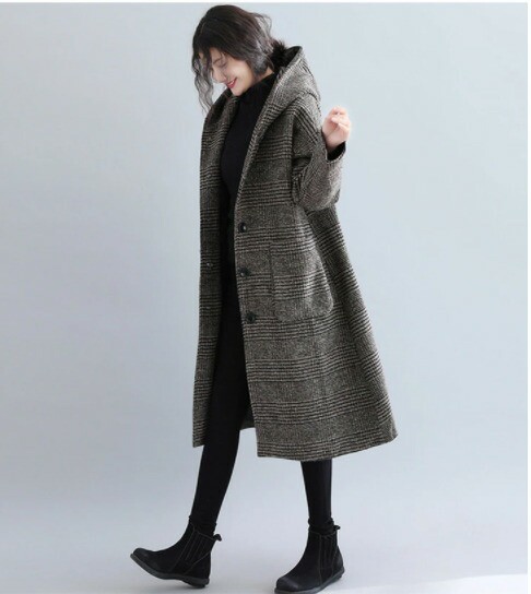 【LINE登録500円オフ】ゆったりシルエット レディース　フーデットコート グレンチェック フードコート フード付き コクーンシルエット ロング コート チェック アウター 秋冬の通販は