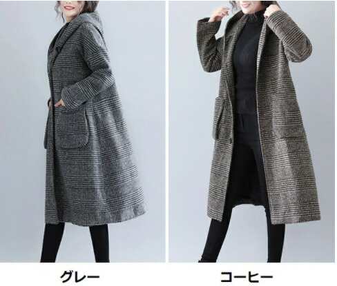 【LINE登録500円オフ】ゆったりシルエット レディース　フーデットコート グレンチェック フードコート フード付き コクーンシルエット ロング コート チェック アウター 秋冬の通販は