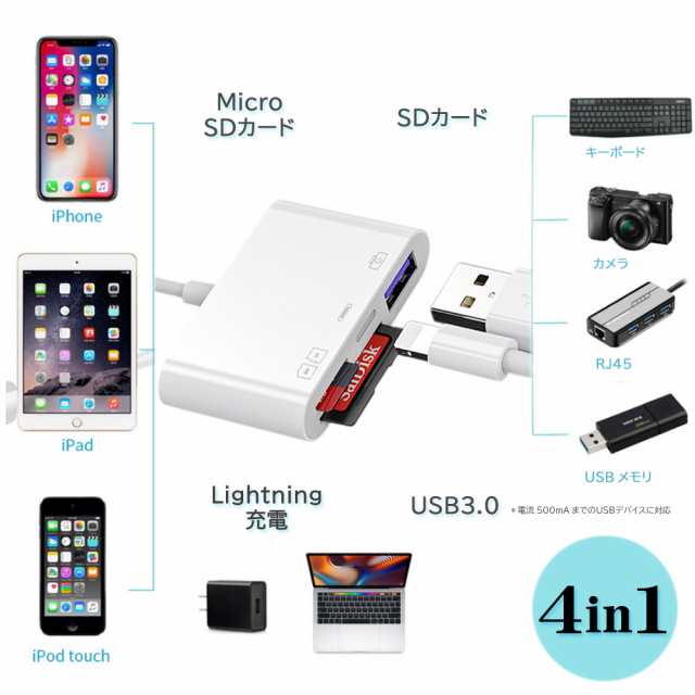 縺雁ｾ励そ繝�繝� iPhone SD 繧ｫ繝ｼ繝峨Μ繝ｼ繝�繝ｼ Lightning 繝�繝ｼ繧ｿ 霆｢騾� SD繧ｫ繝ｼ繝峨き繝｡繝ｩ繝ｪ繝ｼ繝�繝ｼ 繝舌ャ繧ｯ繧｢繝�繝� Office繝輔ぃ繧､繝ｫ隱ｭ縺ｿ  SD繧ｫ繝ｼ繝� Micro SD繧ｫ繝ｼ繝峨Μ繝ｼ繝�繝ｼ USB 蜈�髮ｻ 4in1