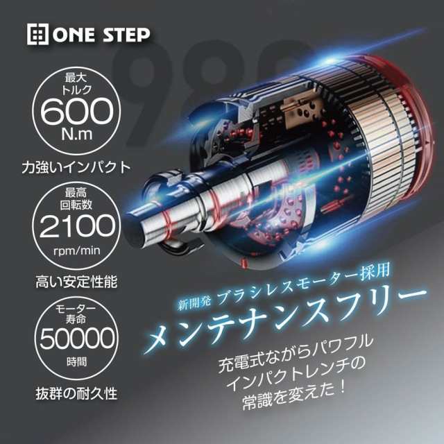 電動インパクトレンチ 600N・m タイヤ交換 21V 4.0AH バッテリー 2個