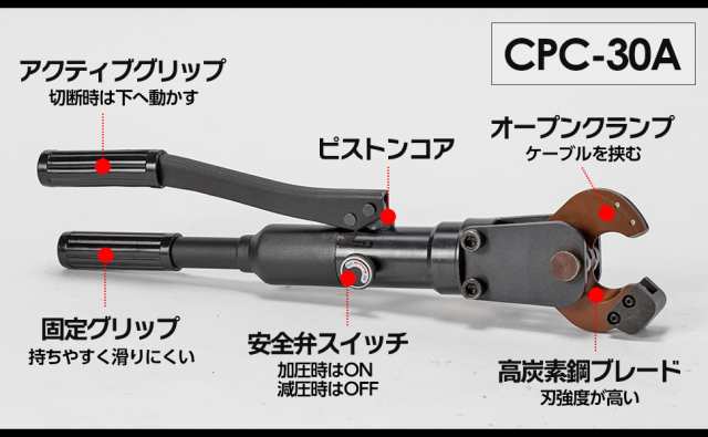 油圧ケーブルカッター Φ30mm 出力8トン アルミケーブル 銅線 ACSR 太物