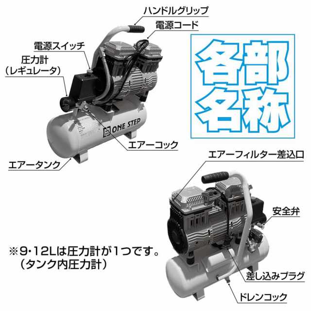 コンプレッサー 100v 静音 小型 オイルレス 12Lの通販はau PAY