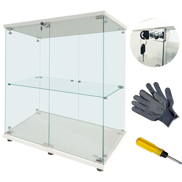 ガラスケース 2段両扉タイプ(鍵付き) 幅80.7×奥行き36.5×高さ86cm コレクションケース フィギュア 棚 ショーケース キャビネット 大型 ホワイト ブラックの通販は