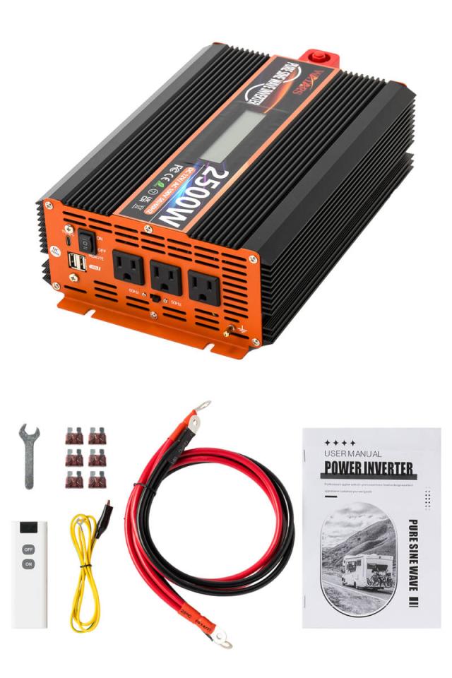 正弦波 インバーター 定格2500W 最大5000W DC12V（直流）⇔AC100V（交流）変換 LEDパネル コンセント2口 USBポート2口 Type-c(30W)の通販は