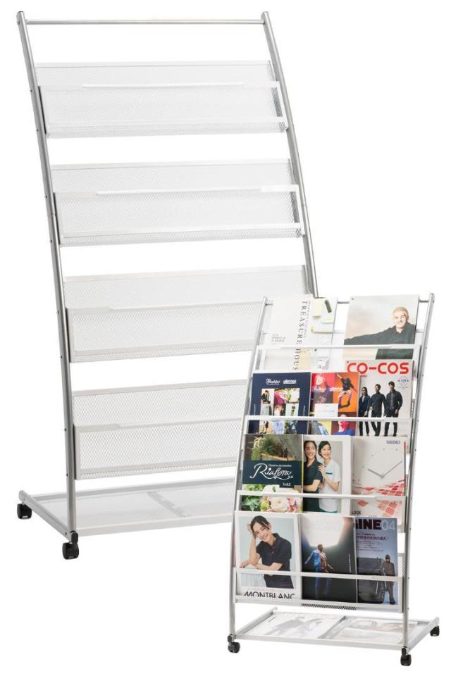 マガジンスタンド 【日本語説明書】 4段 キャスター付き 彎曲ディスプレイの通販は