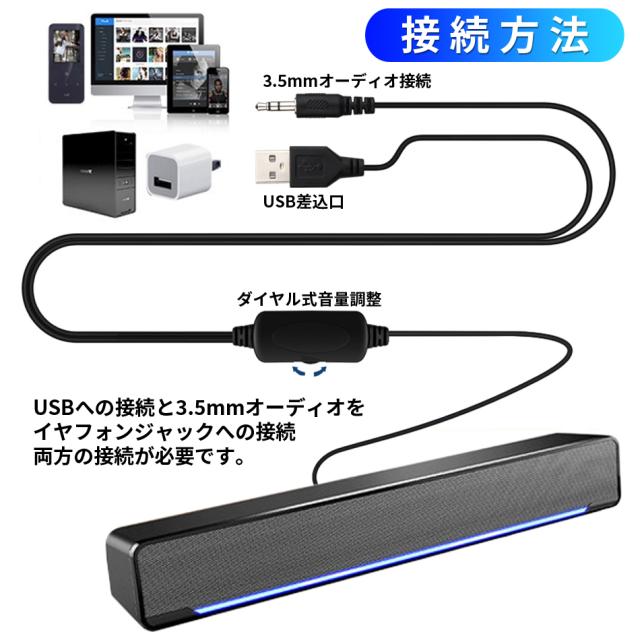 PCスピーカー サウンドバー 高音質 USB ステレオ 小型 コンパクト 大