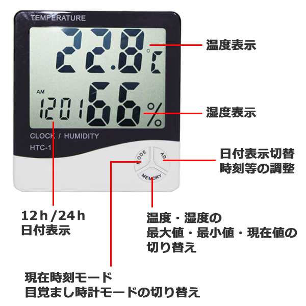 即日発送】デジタル 温湿度計 卓上 壁掛け 温度計 湿度計 時計 アラーム カレンダー 大画面 乾燥対策 簡単操作 風邪 病気 ウィルス  対の通販はau PAY マーケット - よろず屋