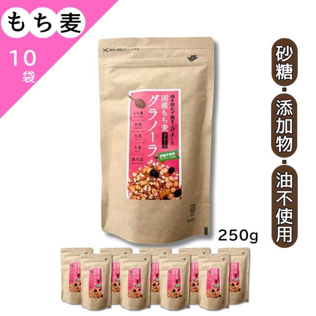 送料無料 もち麦グラノーラ 国産 プレーン 250g 小川生薬 砂糖・添加物・油不使用 クラフトパッケージ 10袋セット