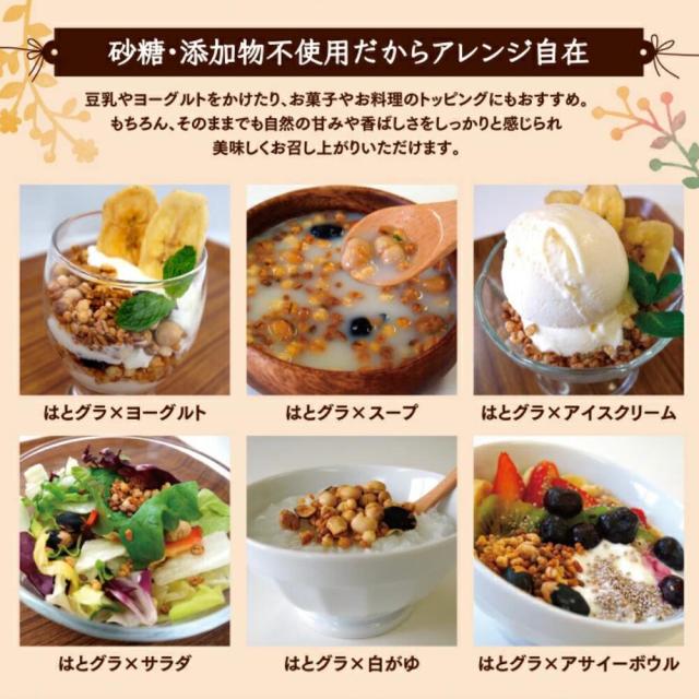 送料無料 はとむぎ・大麦・もち麦グラノーラ 3種アソートセット 国産 プレーン 小川生薬 砂糖・添加物・油不使用 各250g 各3袋_4