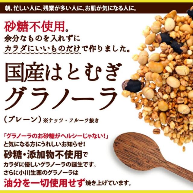 送料無料 はとむぎ・大麦・もち麦グラノーラ 3種アソートセット 国産 プレーン 小川生薬 砂糖・添加物・油不使用 各250g 各3袋_1