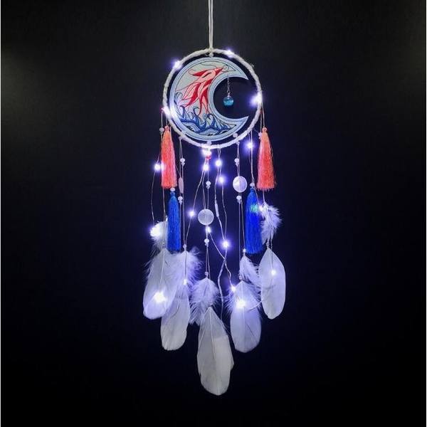 風鈴 羽 壁掛け 壁飾り 手作り風鈴 イルミネーション付き かわいい 羽飾り 夢のキャッチャー ホーム 窓の飾り 車 装飾 手作りの通販はau Pay マーケット Smbosco