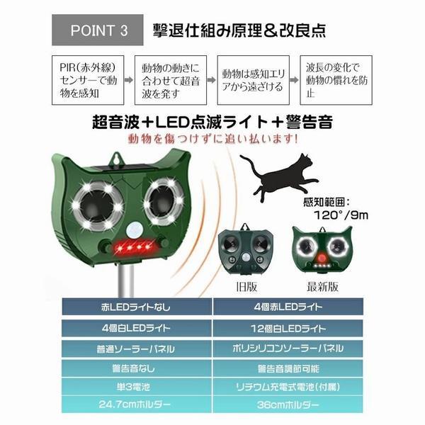 動物撃退器 超音波 猫よけ カラスよけ ねずみ駆除 害獣対策 ソーラー