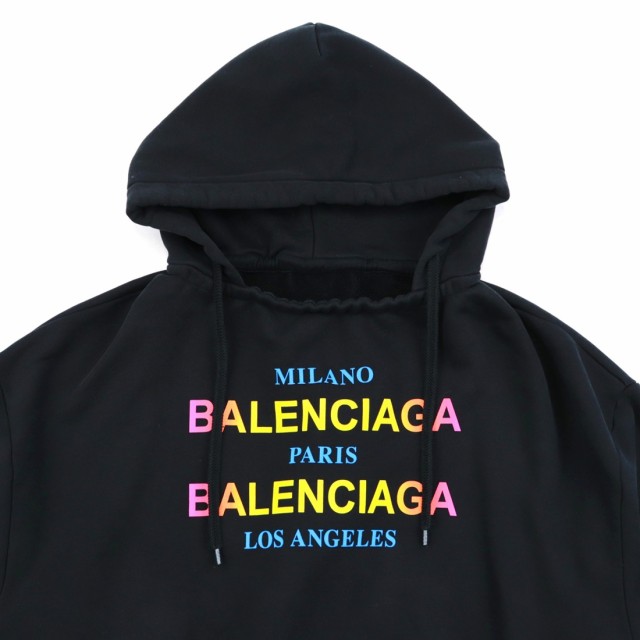 美品 バレンシアガ 18SS レインボーロゴフーディー スウェットパーカー レディース コットン 黒 S 492171 TYK15  BALENCIAGA｜au PAY マーケット