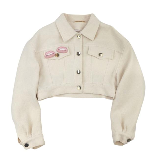 モスキーノクチュール リップアップリケ付 ショート ジャケット レディース アイボリー ピンク 42 クロップド MOSCHINO COUTUREの通販は