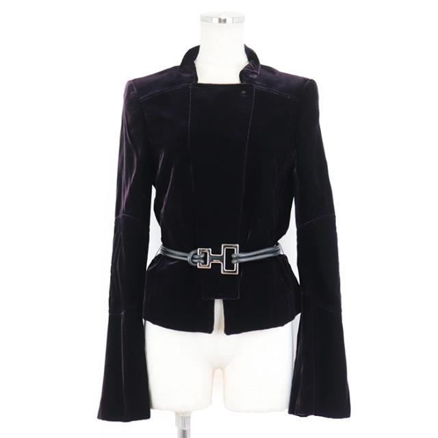 【美品】グッチ 2004AW トム・フォード期 ベロア ライダース ジャケット ブルゾン レディース サイズ 38 パープル ベルト付 イタリア製 GUCCIの通販は 25,234円