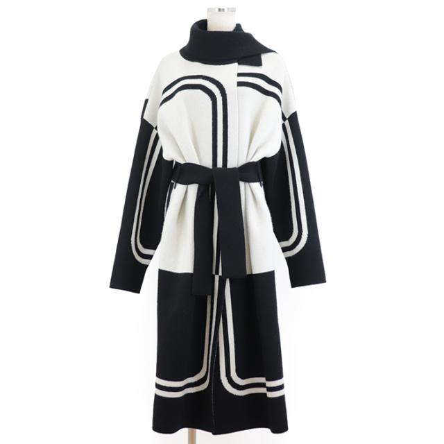 【美品】エルメス 2021年製 BRIDES de GALA LONG COAT 式典用馬勒 カシミヤ100％ ニット ロング コート ガウン レディース サイズ 38 ブラック アイボリー バイカラー イタリア製 HERMESの通販は 199,650円