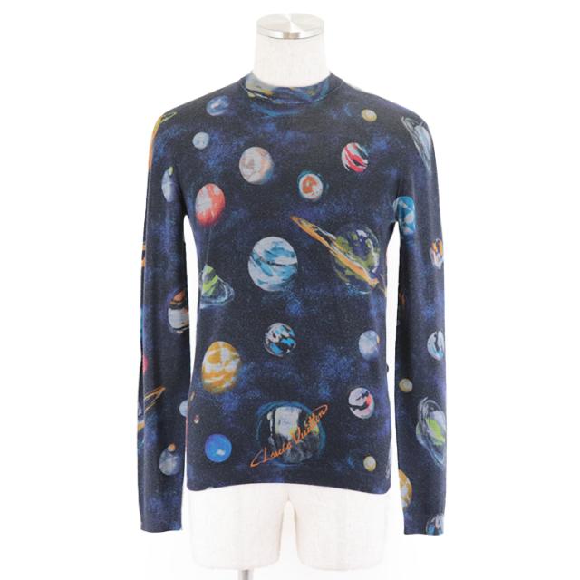 【美品】ルイ・ヴィトン 2019SS ギャラクシープラネット プリント ウール×シルク ハイゲージ ニット セーター 長袖 トップス メンズ サイズ S マルチカラー イタリア製 LOUIS VUITTONの通販は