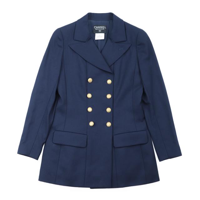 シャネル CHANEL ココボタン ジャケット ウール ネイビー シャネル ジャケット CHANEL ヴィンテージ ネイビー ウール コットン