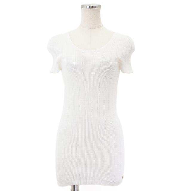 【美品】シャネル P40669 ショートスリーブ カットソー トップス レディース サイズ 38 コットン混 ホワイト 白 ココマーク スリムフィット イタリア製 CHANELの通販は 24,420円