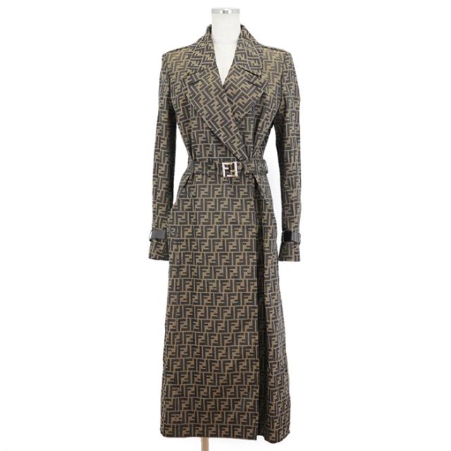 【未使用】フェンディ 2022年製 ズッカ FF ロゴ タイロッケン ロング コート ウエストベルト ポリ/コットン キャンバス アウター レディース サイズ 36 ブラウン 茶 総柄 イタリア製 FENDI FF8887 A5W3の通販は