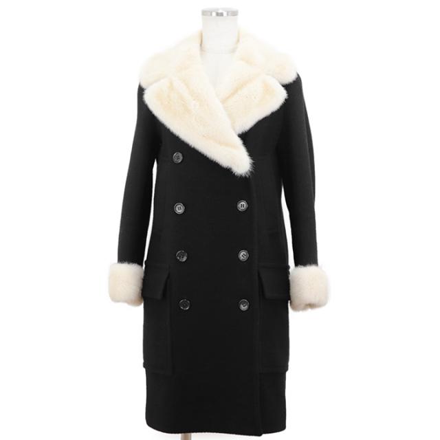 【極美品】ドゥロワー ノッチドラペル ミンクファー コート バイカラー ウール×アンゴラ アウター レディース サイズ 38 ブラック パールホワイト 黒 白 日本製 Drawer 1525-236-2495の通販は