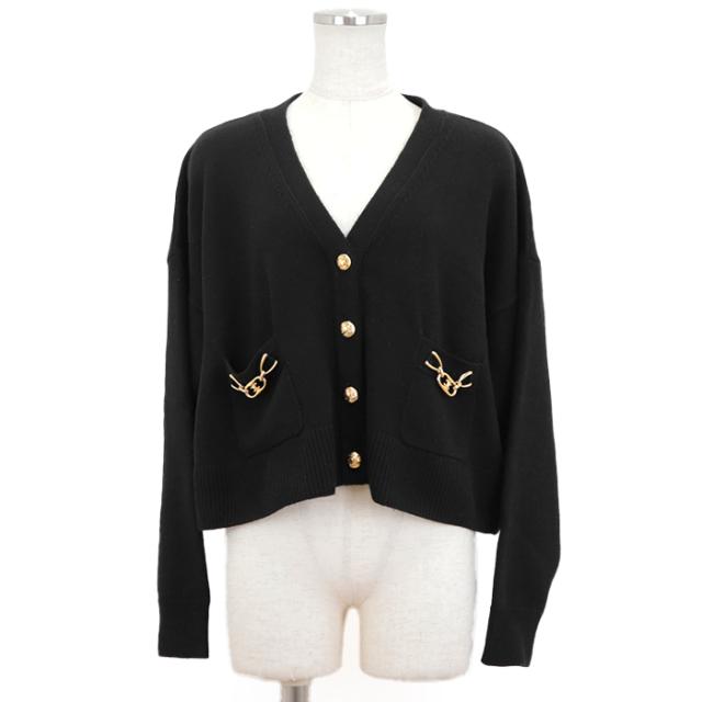 【美品】セリーヌ グルメット トリオンフ ヘリテージカシミア ニット カーディガン ドロップショルダー クロップド丈 ルーズフィット レディース サイズ S ブラック 黒 イタリア製 CELINE 2A87T207Oの通販は