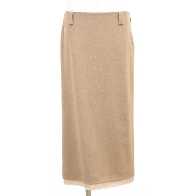 【美品】ミュウ ミュウ 2022年製 キャメル100％ シグネチャー ロゴ パッチ バックスリット ロング スカート サイドファスナー レディース サイズ 40 キャメル イタリア製 Miu Miuの通販は