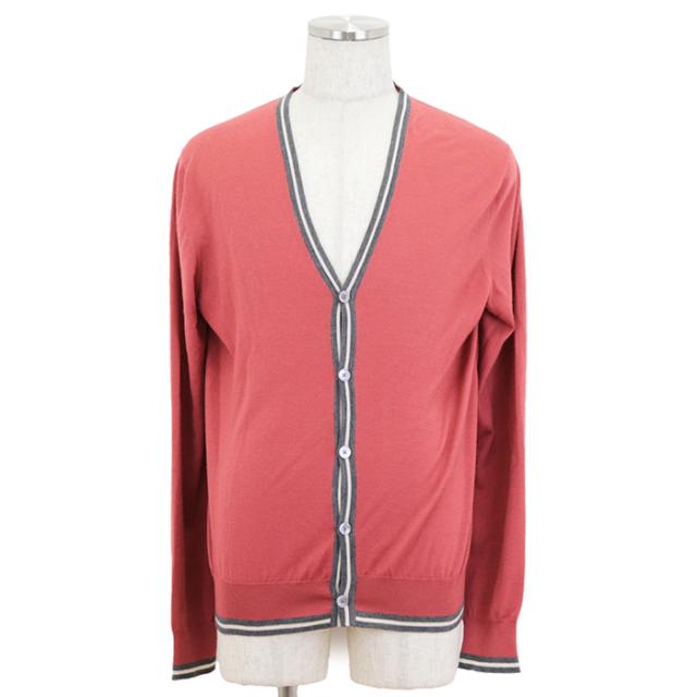 【クリアランスSALE】エルメス 2016AW カシミヤ × シルク Vネック ハイゲージ ニット カーディガン ロングスリーブ 長袖 マルチカラー トップス メンズ サイズ L レッド グレー ホワイト 赤 灰色 白 イタリア製 HERMES 62-5729の通販はその他ニット・セーター