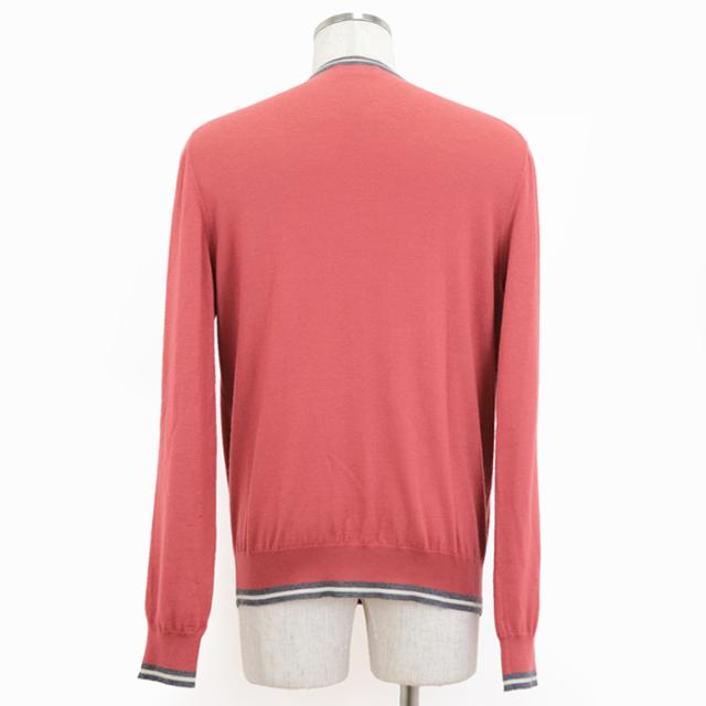 【クリアランスSALE】エルメス 2016AW カシミヤ × シルク Vネック ハイゲージ ニット カーディガン ロングスリーブ 長袖 マルチカラー トップス メンズ サイズ L レッド グレー ホワイト 赤 灰色 白 イタリア製 HERMES 62-5729の通販は