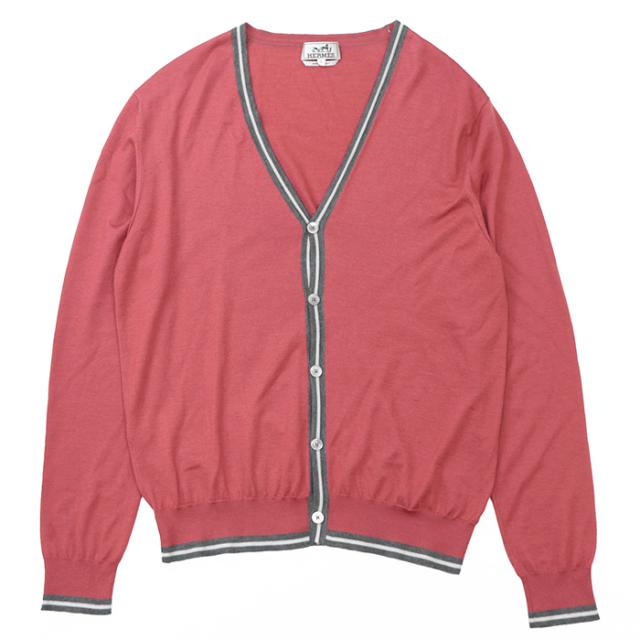 【クリアランスSALE】エルメス 2016AW カシミヤ × シルク Vネック ハイゲージ ニット カーディガン ロングスリーブ 長袖 マルチカラー トップス メンズ サイズ L レッド グレー ホワイト 赤 灰色 白 イタリア製 HERMES 62-5729の通販は