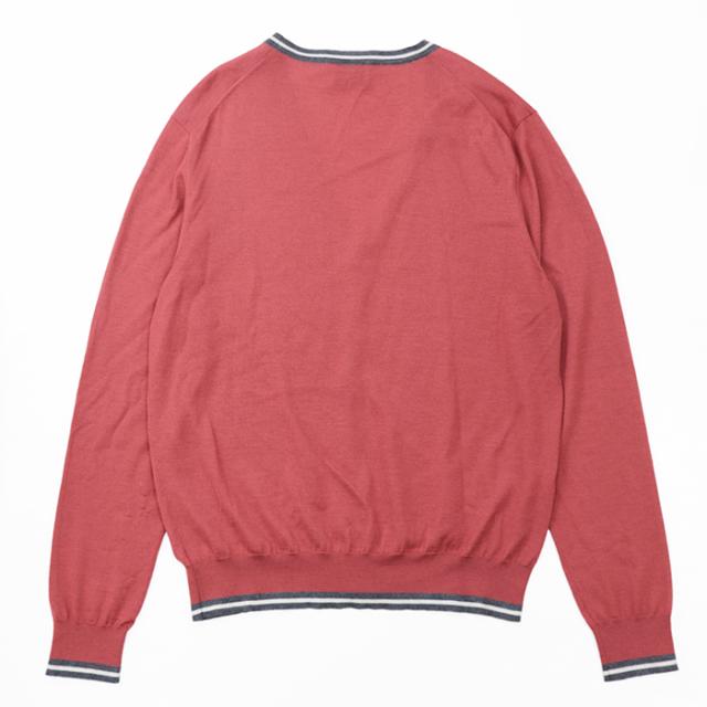 【クリアランスSALE】エルメス 2016AW カシミヤ × シルク Vネック ハイゲージ ニット カーディガン ロングスリーブ 長袖 マルチカラー トップス メンズ サイズ L レッド グレー ホワイト 赤 灰色 白 イタリア製 HERMES 62-5729の通販は