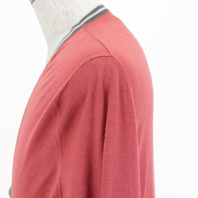 【クリアランスSALE】エルメス 2016AW カシミヤ × シルク Vネック ハイゲージ ニット カーディガン ロングスリーブ 長袖 マルチカラー トップス メンズ サイズ L レッド グレー ホワイト 赤 灰色 白 イタリア製 HERMES 62-5729の通販は