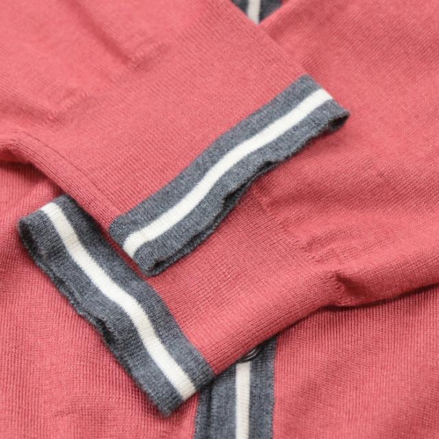 【クリアランスSALE】エルメス 2016AW カシミヤ × シルク Vネック ハイゲージ ニット カーディガン ロングスリーブ 長袖 マルチカラー トップス メンズ サイズ L レッド グレー ホワイト 赤 灰色 白 イタリア製 HERMES 62-5729の通販は