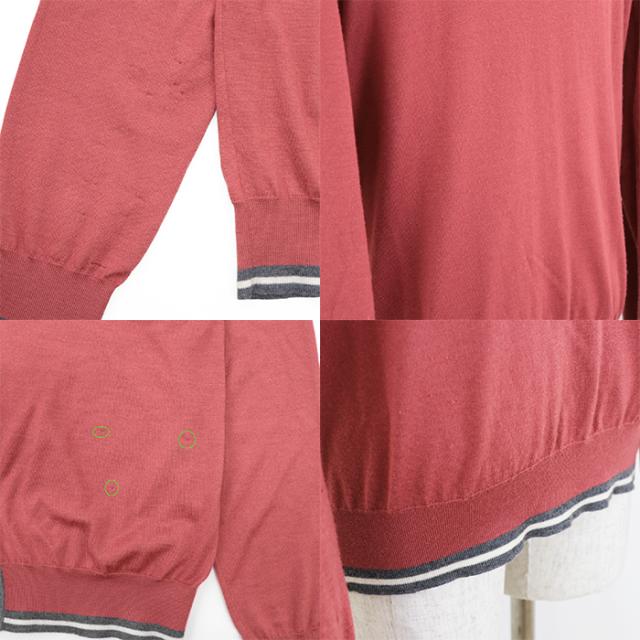 【クリアランスSALE】エルメス 2016AW カシミヤ × シルク Vネック ハイゲージ ニット カーディガン ロングスリーブ 長袖 マルチカラー トップス メンズ サイズ L レッド グレー ホワイト 赤 灰色 白 イタリア製 HERMES 62-5729の通販は