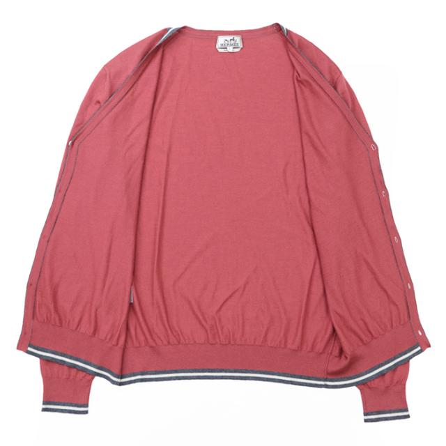 【クリアランスSALE】エルメス 2016AW カシミヤ × シルク Vネック ハイゲージ ニット カーディガン ロングスリーブ 長袖 マルチカラー トップス メンズ サイズ L レッド グレー ホワイト 赤 灰色 白 イタリア製 HERMES 62-5729の通販は