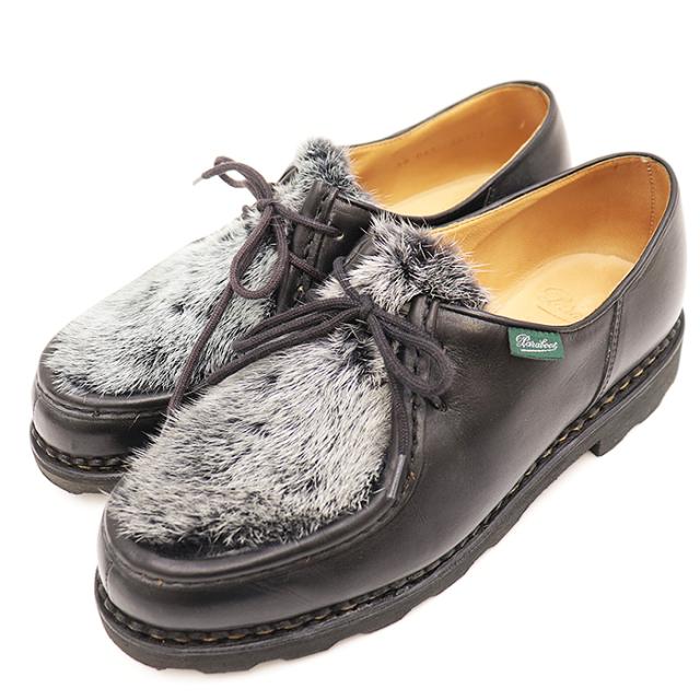 【美品】パラブーツ MICHAEL/MARCHE ミカエル ミンクファー × レザー チロリアン シューズ メンズ サイズ 41 ブラック 黒 箱 付属 フランス製 Paraboot 66331の通販は