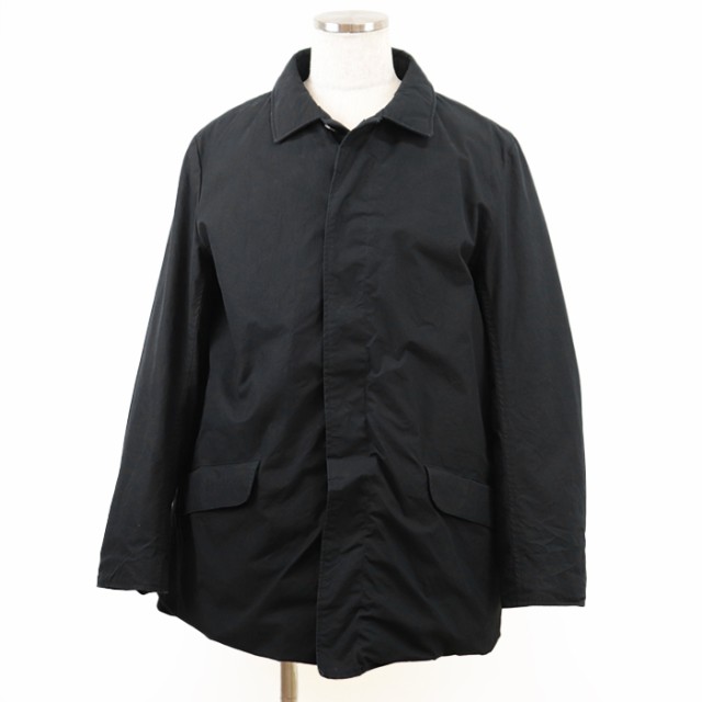 【美品】Paul Harnden ポールハーデン ダウン コート ステンカラー バルマカーン ショートレングス ジャケット アウター コットン100％ メンズ サイズ L ダークネイビー アイボリー 濃紺 生成 英国製の通販は