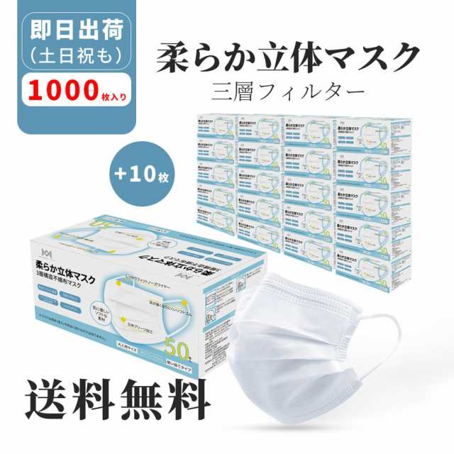 マスク1000枚 白 大人用 普通サイズ 三層構造 不織布マスク 使い捨てマスク 業務用 家庭用マスク 花粉 風邪 pm2.5 ウィルス JIS基準適用