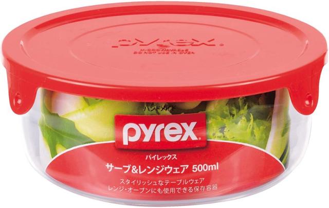 パイレックス 保存容器 CP8603 PYREX サーブ&レンジ 500ml 丸 レッド