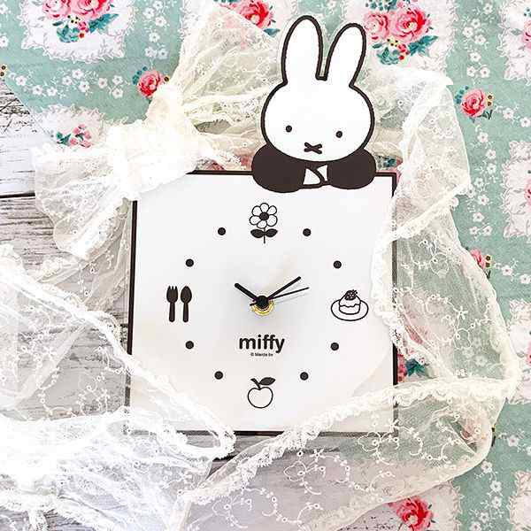 ミッフィー グッズ MIFFY インテリアクロック のっかり BK モノクロ 時計(PWOR)(PWD)｜au PAY マーケット