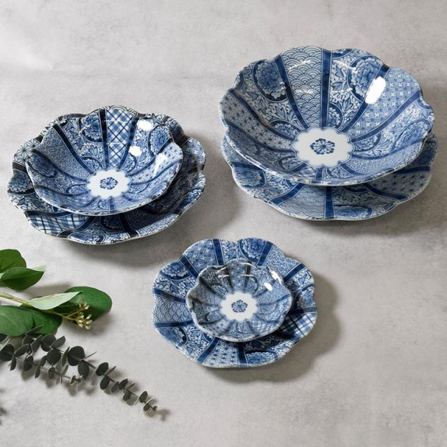 備前焼　希少　お皿 花形紺青深皿 2枚 美濃焼 美濃焼】花紺 カレー皿 4枚セット【陶土う