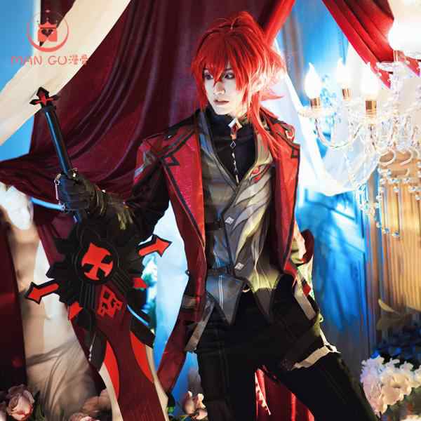 漫骨】原神 コスプレ ディルック 殷紅終夜 コスプレ衣装 レッドデッド 