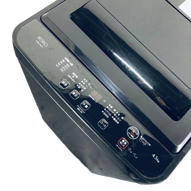 【中古】 【自社配送エリア内限定】 RORO 洗濯機 2023年製 全自動洗濯機 4.5kg ブラック 送風 乾燥機能付き YWM-T45LK 一人暮らし 縦型 送料無料 設置無料 地域限定 埼玉 東京 千葉 神奈川 RANK_B