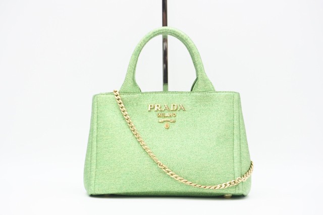 ABランク ≪PRADA プラダ/2WAYバッグ≫ 1BA038 カナパ ラメ グリーン