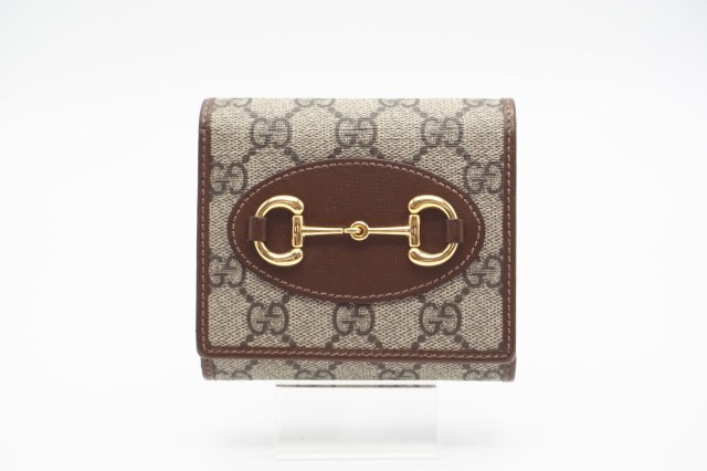 ☆安心の3大保証☆ ABランク ≪GUCCI グッチ/二つ折り財布≫ 621891 ホースビット GGスプリーム ブラウン ベージュ ロゴ 茶 美品 送料無の通販は