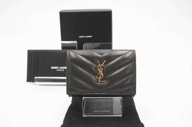 ☆安心の3大保証☆ ABランク ≪SAINT LAURENT サンローラン/三つ折り財布≫ TGN6682 YSLロゴ サンローランパリ Vステッチ レザー コンパ