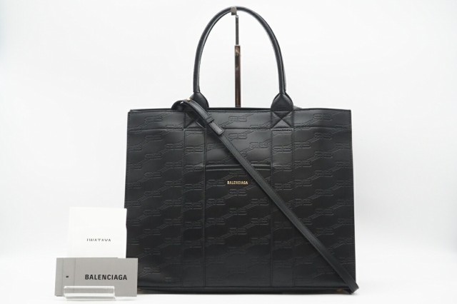 ☆安心の3大保証☆ ABランク ≪BALENCIAGA バレンシアガ/トートバッグ≫ 714177 BBモノグラム ハードウェア ショッピングバッグ ブラック