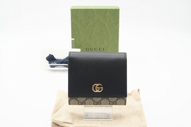 ☆安心の3大保証☆ Aランク ≪GUCCI グッチ/二つ折り財布≫ 598587 GGマーモント ミディアム ウォレット ベージュ ブラック ロゴ 送料込